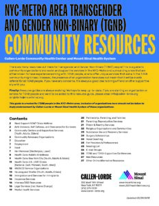 2018 NYC-Metro Area Transgender and Gender Non-Binary Community Resources