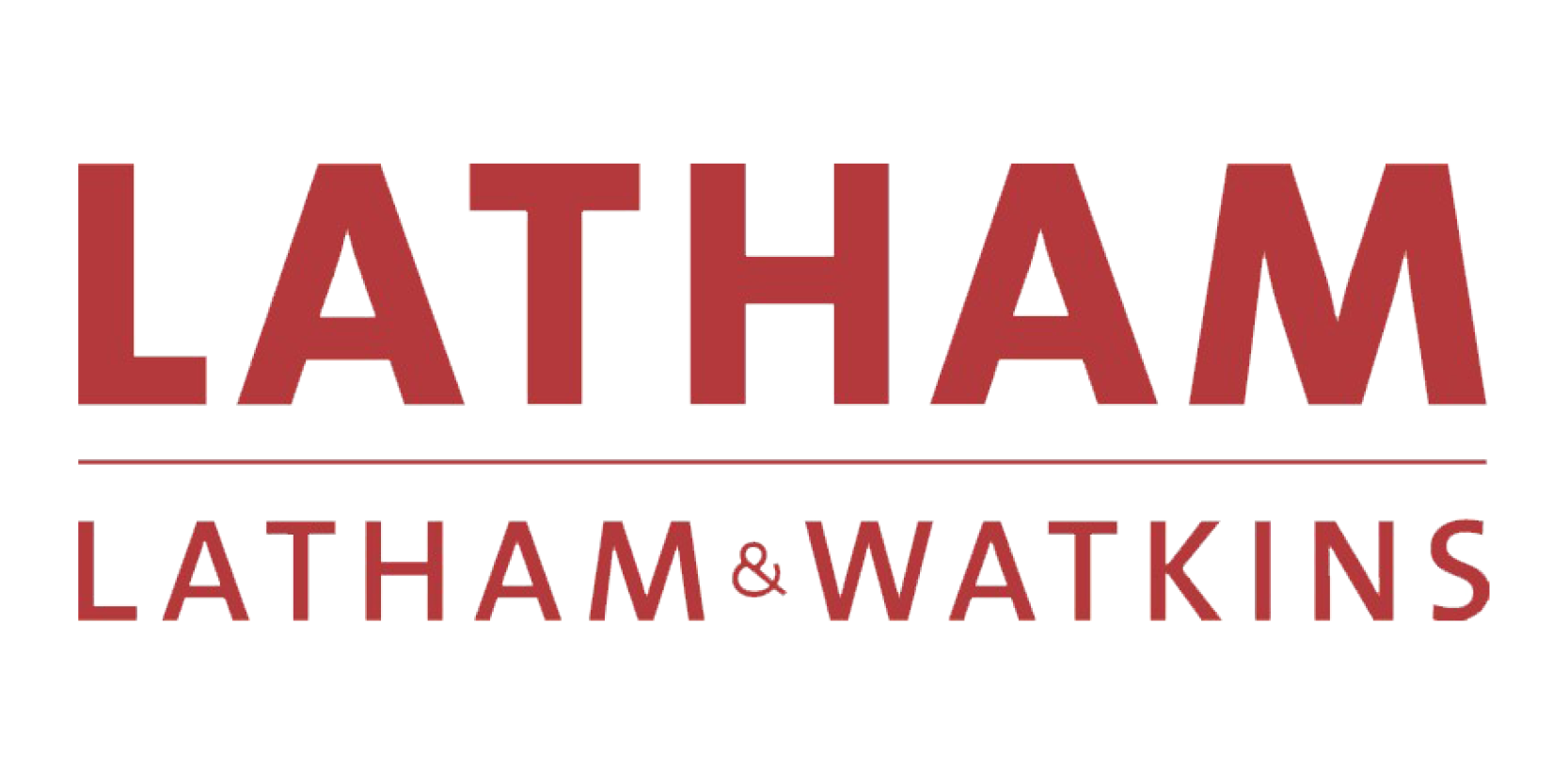 Latham & Watkins Logo. Large red text reading Latham with smaller text underneath reading Latham & Watkins