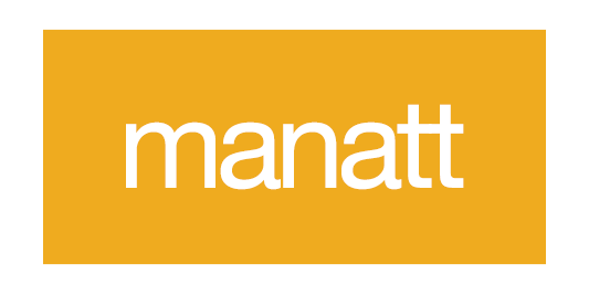 Manatt, Phelps & Phillips, LLP Logo. Dark orange box with thin whtie sans serif text reading "manatt"