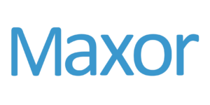 Maxor Logo. Light blue, sans serif text reading "Maxor"